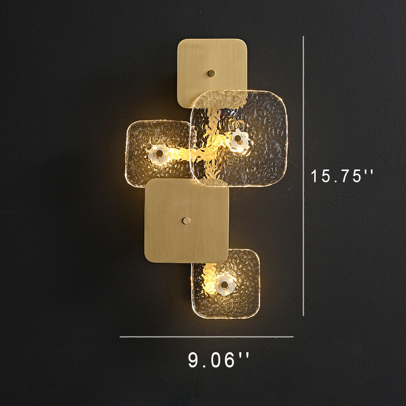 Postmoderne quadratische LED-Wandleuchte aus Glas und Messing 