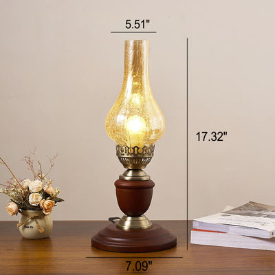 Vintage All Brass Wooden Glass Kerosene Lamp Design 1- Light Table Lamp