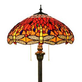 Vintage Tiffany Glasmalerei rote Libelle 2-Licht Stehlampe 