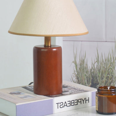 Vintage Pleated Cone Fabric Wooden Column 1-Light Table Lamp