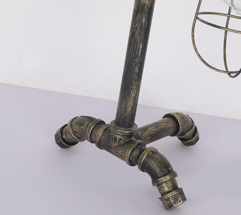 Industrielle Vintage schmiedeeiserne Wasserpfeife 2-flammige Tischlampe 