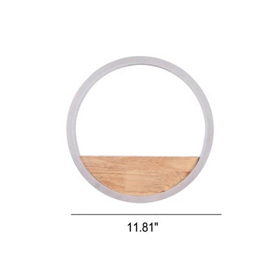 Applique murale LED ronde créative en bois massif et acrylique, décoration de rangement 