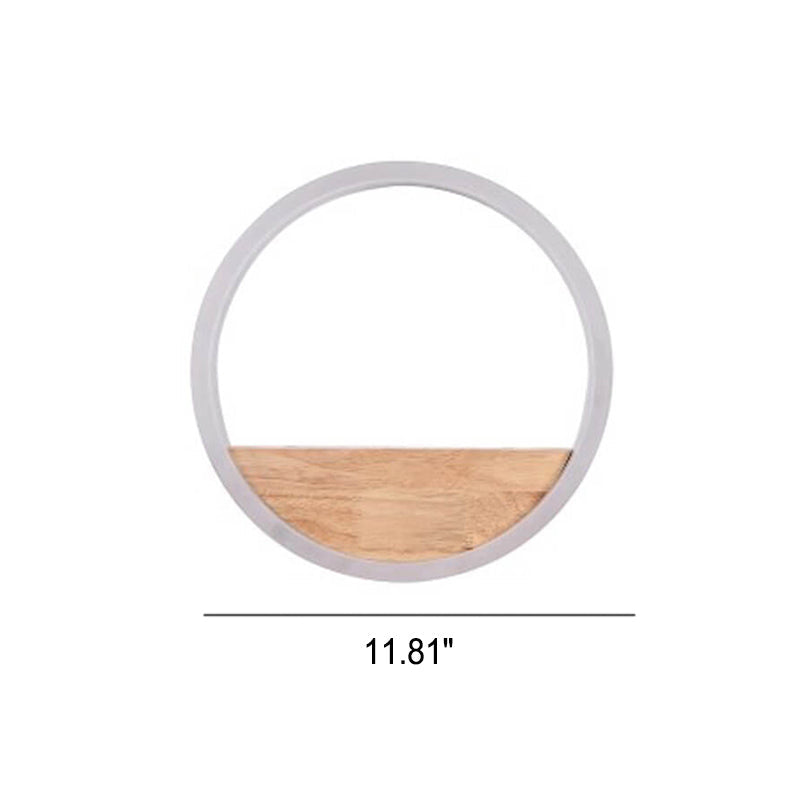 Applique murale LED ronde créative en bois massif et acrylique, décoration de rangement 