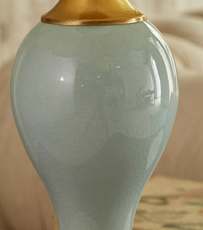 Vintage-Tischlampe aus Stoff mit Wassertropfenbasis aus Keramik mit 1 Leuchte 