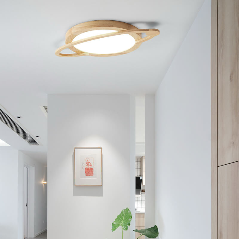 Modern Wooden Acrylic Shade Planet Design LED Flush Mount Light