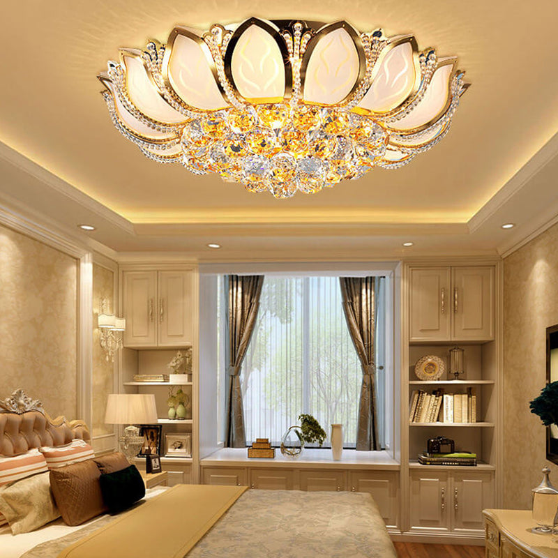 Modern Minimalist Round Lotus Crystal Flush Mount Ceiling Light