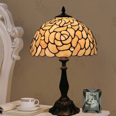 Tiffany Creative Lampe de table à 1 lumière en forme de dôme rose jaune 