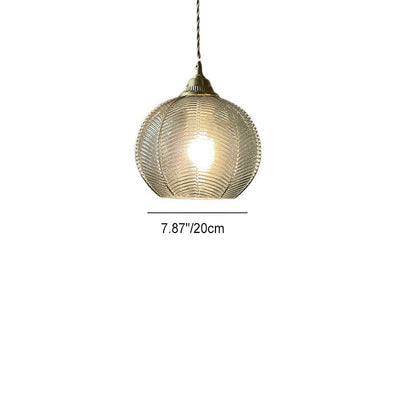 Contemporary Creative Round All Brass Striped Glass 1-Light Pendant Light For Living Room