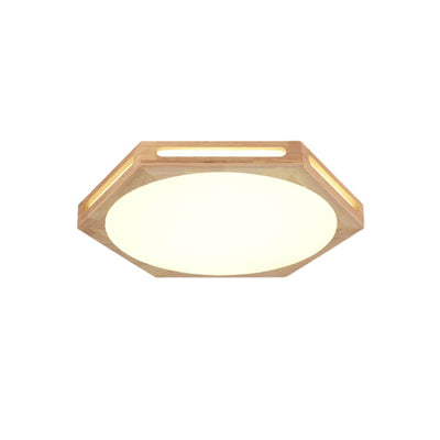 Nordic Minimalist Hexagonal Hollow Rubberwood Acrylic LED Flush Mount Ceiling Light