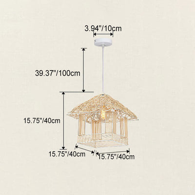 Lampe suspendue créative à 1 lumière en rotin tissé à la main 