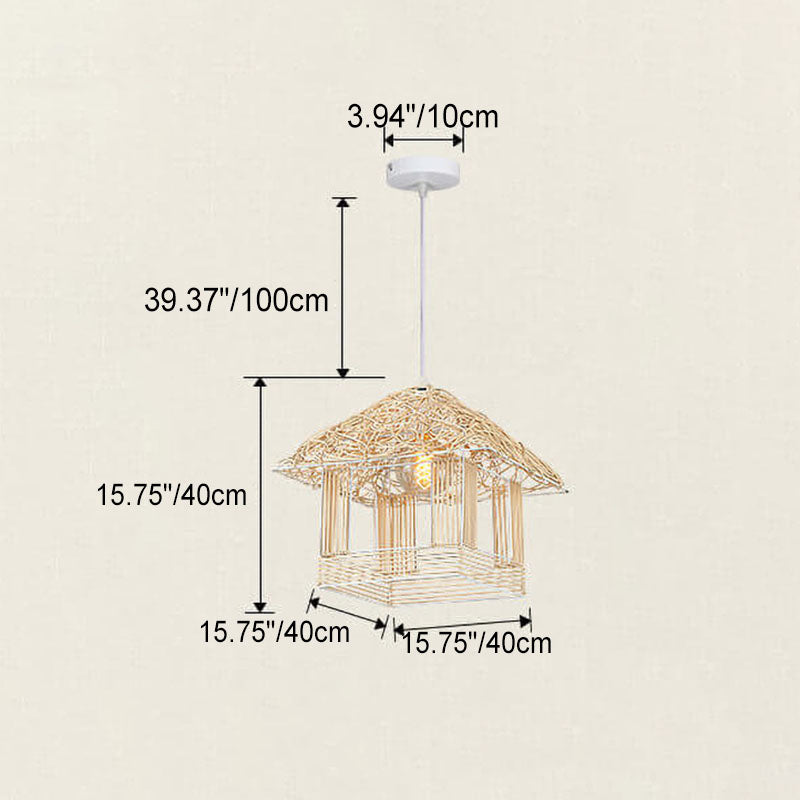 Lampe suspendue créative à 1 lumière en rotin tissé à la main 