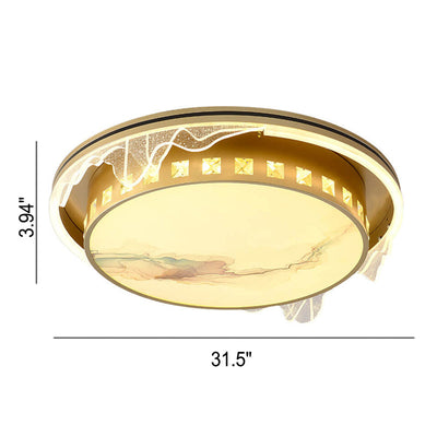 Modern Luxury Golden Round Acrylic Zen LED Flush Mount Ceiling Light