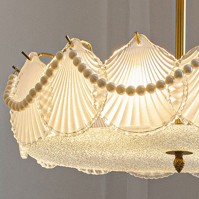 French Light Luxury Seashell Glass Pearl Round 5/6/8-Licht-Kronleuchter