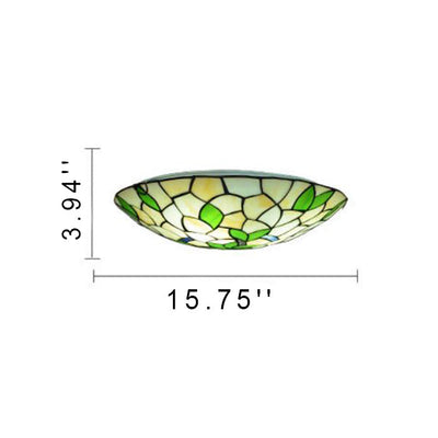 Plafonnier à 1 lumière à motif de feuilles rondes en verre Tiffany