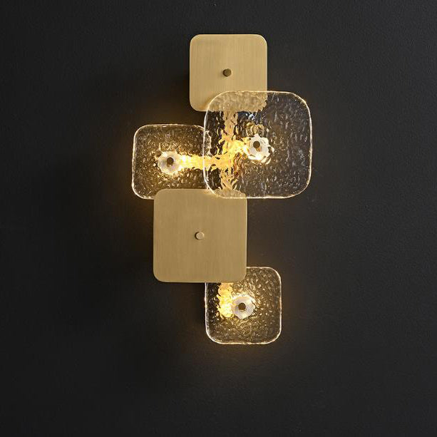 Post-modern Glass Brass Patchwork Square LED Wall Sconce Lamp