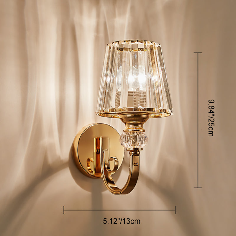 Modern Minimalist Round Trapezoidal Hardware Crystal 1-Light Wall Sconce Lamp For Bedroom