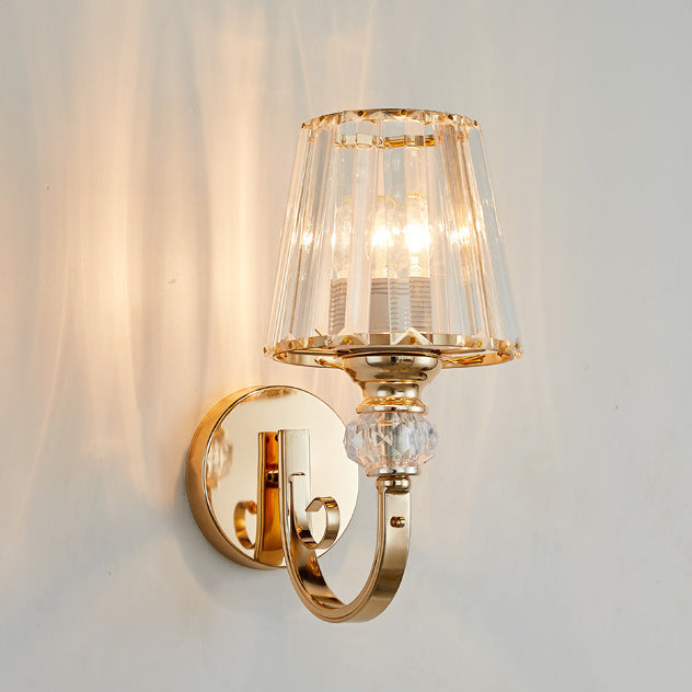 Modern Minimalist Round Trapezoidal Hardware Crystal 1-Light Wall Sconce Lamp For Bedroom