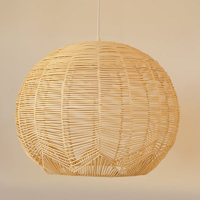 Contemporary Boho Rattan Weaving Cage 1-Light Pendant Light For Dining Room