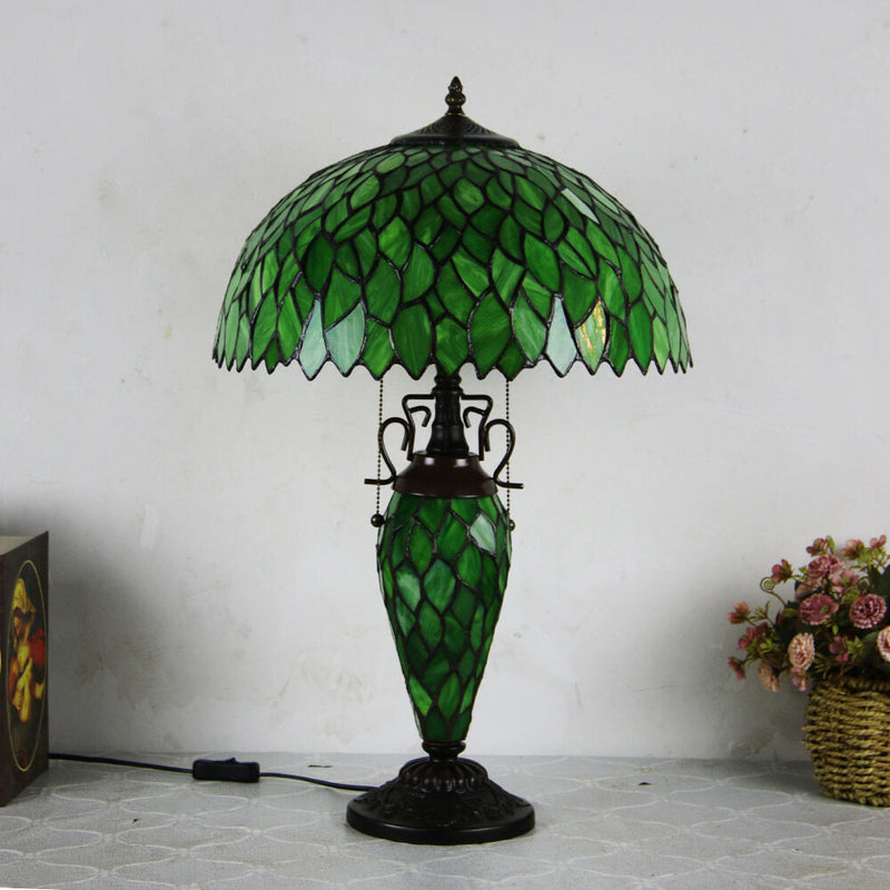European Tiffany Stained Glass Hexagonal Dome Pull Cord 2-Light Table Lamp