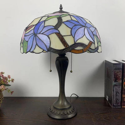 European Tiffany Flowers Stained Glass 2-Light Table Lamp