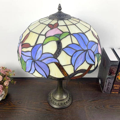 European Tiffany Flowers Stained Glass 2-Light Table Lamp