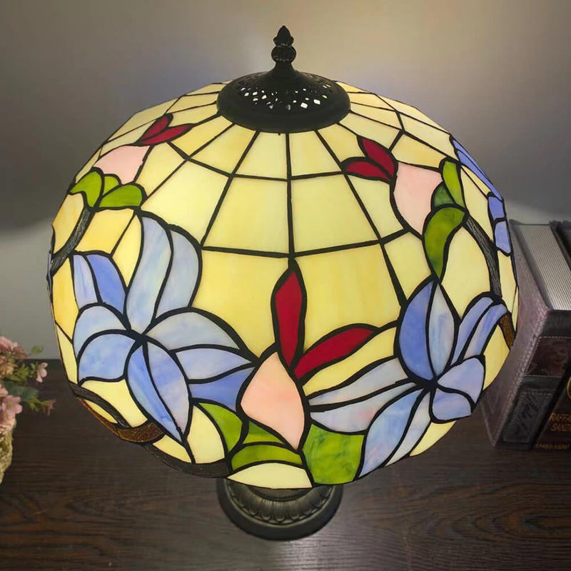 European Tiffany Flowers Stained Glass 2-Light Table Lamp