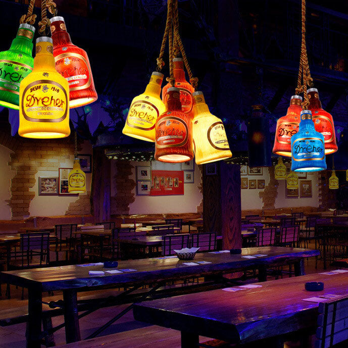 Luminaire suspendu à 1 lumière en résine de bouteille colorée industrielle contemporaine 