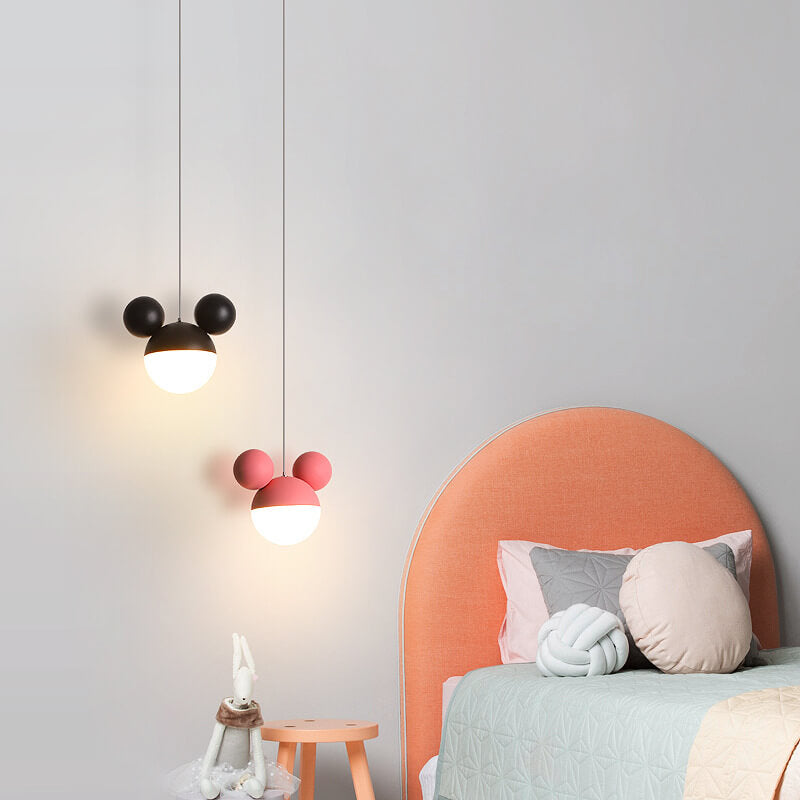 Childlike Minimalist Mouse Design LED Macaron Color Pendant Light