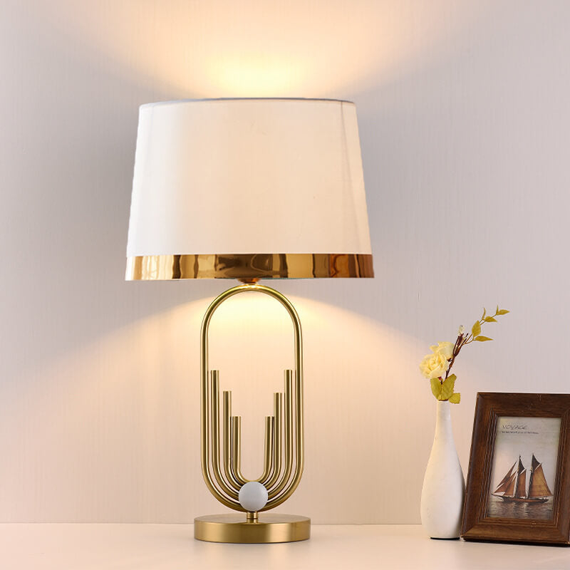 Moderne Luxus-Stoff-Gold-Oval-Ring-Basis-1-Licht-Tischlampe 