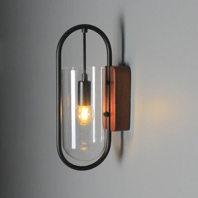 Vintage Ring Glas Holzchassis 1-Licht Wandleuchte 