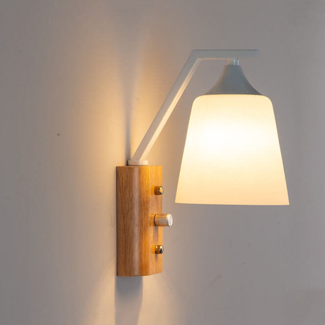 Moderne Massivholz-Glas-Glockenschirm-1-Licht-Wandleuchte 