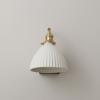 Vintage Walnut Ceramic Bell 1-Light Wall Sconce Lamp
