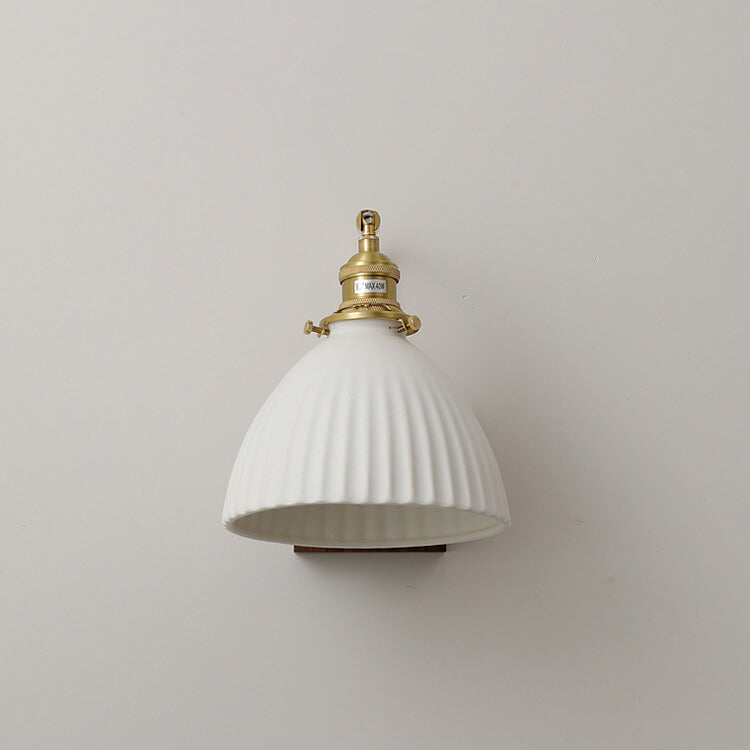 Vintage Walnut Ceramic Bell 1-Light Wall Sconce Lamp