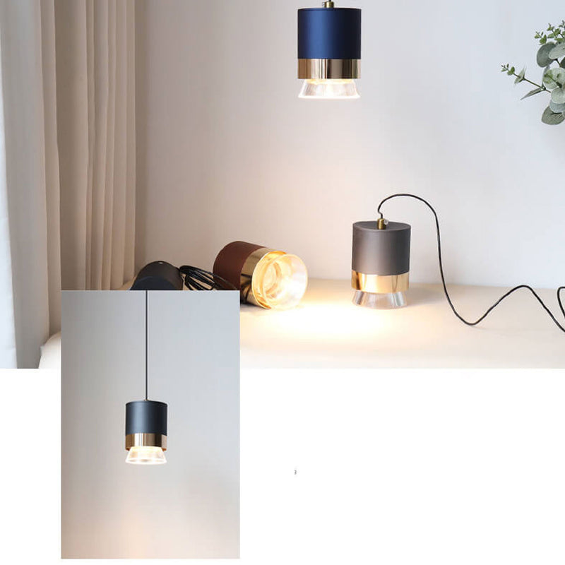 Nordic Light Luxury Cylindrical Aluminum Acrylic LED Pendant Light