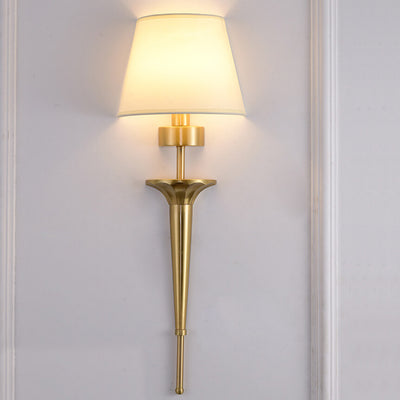 Luxury Fabric Shade Brass Base 1-Light Wall Sconce Lamp