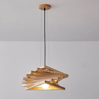 Nordic Ash Wood Geometric 1-Light Pendant Light