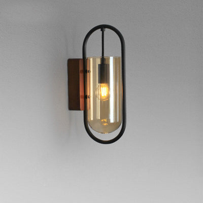 Vintage Ring Glas Holzchassis 1-Licht Wandleuchte 