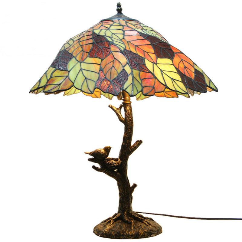 Lampe de table vintage à 2 lumières en verre teinté feuille Tiffany 