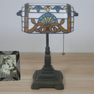 Vintage Glasmalerei 1-Licht Reißverschluss Schalter Tischlampe 