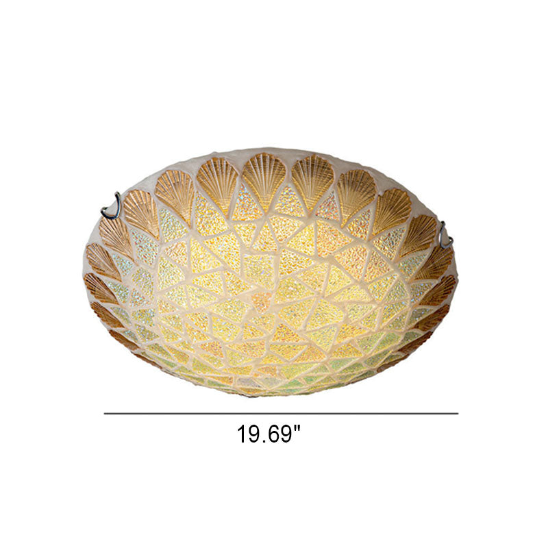 Nordic Vintage Light Luxury Tiffany Shell Glass 1-Light Flush Mount Lighting