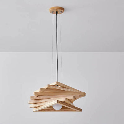 Nordic Ash Wood Geometric 1-Light Pendant Light