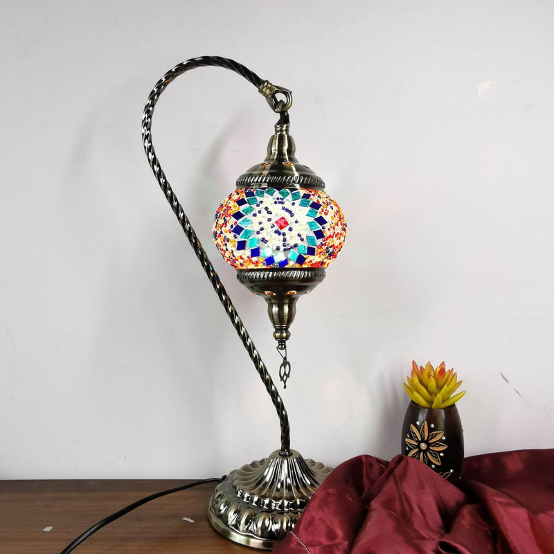 Türkische Vintage Tischlampe aus Buntglas mit Schwanenhals und 1 Leuchte 