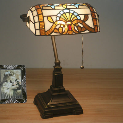 Vintage Stained  Glass 1-Light Zipper Switch Table Lamp