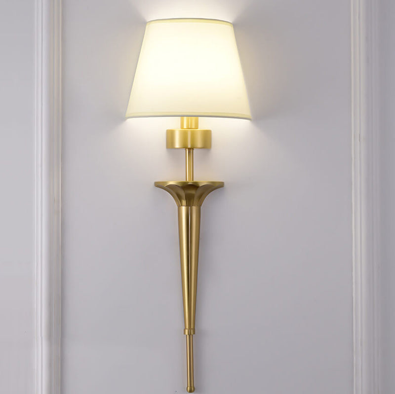 Luxury Fabric Shade Brass Base 1-Light Wall Sconce Lamp