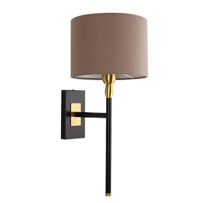 Moderne, minimalistische Wandleuchte mit Zylinderschirm aus Kaffeestoff, 1 Licht 