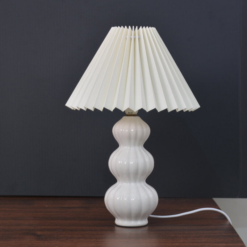 Lampe de table à 1 lumière en céramique à abat-jour plissé en treillis rétro 