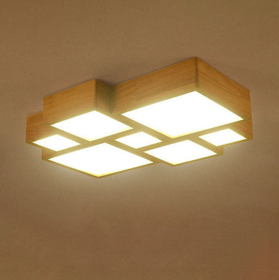 Nordic Solid Wood Square LED Flush Mount Ceiling Light