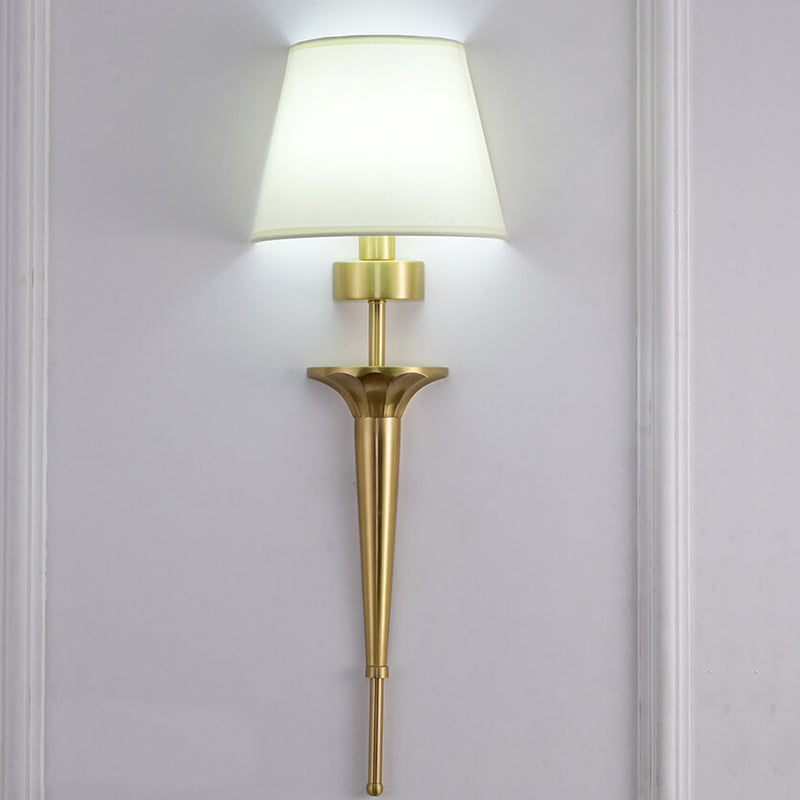 Luxury Fabric Shade Brass Base 1-Light Wall Sconce Lamp