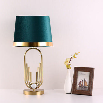 Moderne Luxus-Stoff-Gold-Oval-Ring-Basis-1-Licht-Tischlampe 