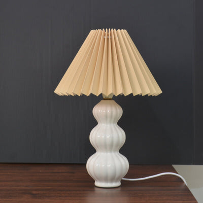 Lampe de table à 1 lumière en céramique à abat-jour plissé en treillis rétro 